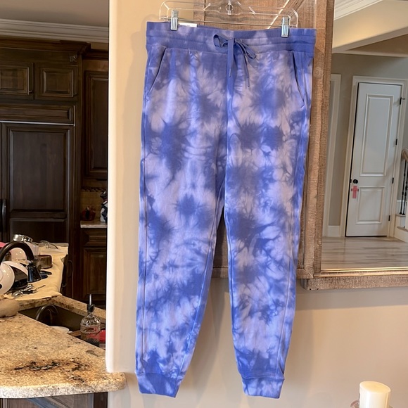 Joggers Tie Dye Cotton Sweatpants Periwinkle Blue Comfy Womens L Active Lounge - Picture 1 of 6